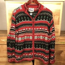 Heirloom Collectibles Christmas Cardigan Sweater M Red Fair Isle Full Zip Y2K - $11.25