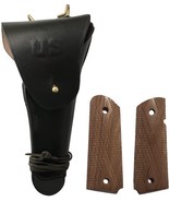 WW2 US Army .45 Hip M1911 Colt Black Leather Holster with Walnut Wood Co... - £29.48 GBP