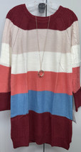 NWT Lularoe Small White Blush Maroon Salmon Wide Striped Lauren Sweater Dress - £37.97 GBP