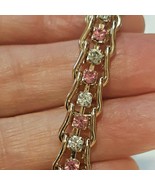 7 1/4 In Austrian Pink and  Clear Crystal Prong Set Tennis Gold Toned Br... - £23.81 GBP