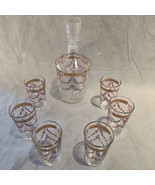 Cerve Whiskey Decanter Round Shot Glass Set Ruby Red Gold Vtg Italy MCM ... - £104.26 GBP