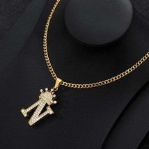 Zircon Crown Letter Pendant Necklace For Women Men - N - £15.97 GBP