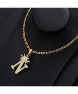 Zircon Crown Letter Pendant Necklace For Women Men - N - $19.99