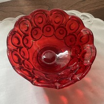Vintage Stunning￼ RED/ORANGE Glass Pedestal Candy Dish Ruffled Edge Circle - £9.74 GBP