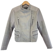 BCBGMAXAZRIA Womens M Olympia Gray Faux Leather Moto Jacket Biker Classic  - £38.75 GBP