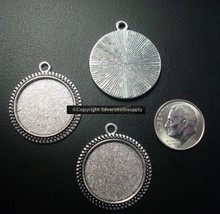 3 Bezel cup tray settings Silver plt holds 20mm cabochon bailed pendants FPP003 - £3.87 GBP