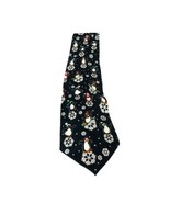 Penguins Snowflakes Tie Black Winter Holiday 100% Silk 58 Inches Hallmark - $19.79