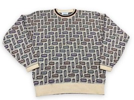 Vtg 90s Tricots St Raphael Geometric All over  Design Cotton Sweater Mens Sz L - £22.91 GBP