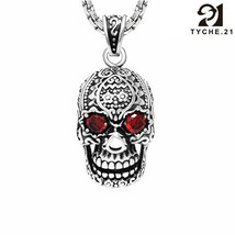 Men Red Eye Skull Pendant Necklace Gothic Punk Retro Rock Jewelry Box Chain 24&quot; - £9.54 GBP