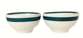 Crate &amp; Barrel Soup / Cereal Bowls Set of 2 White w/ Teal Green Band 3&quot;H... - £8.85 GBP