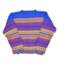 Vintage Handknit Wool Sweater Mens Oversized 3D Knit Retro Multicolor Bi... - $31.78