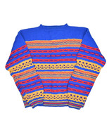 Vintage Handknit Wool Sweater Mens Oversized 3D Knit Retro Multicolor Bi... - $31.78