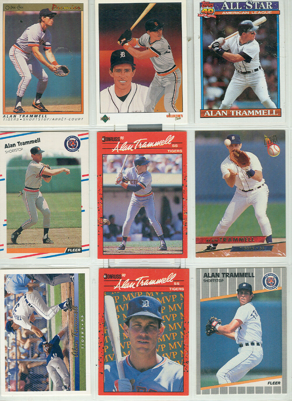 ALAN  TRAMMELL DETROIT TIGERS  9 BASEBALL CARDS  1990s EXCELLENT CONDITI... - $1.46