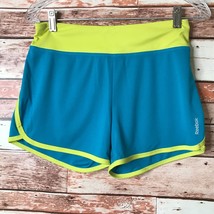 Reebok Play Dry Girls Size Large Teal Neon Yellow Trim Running Shorts Athletic - £7.55 GBP