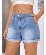 Rolled Hem Mid-Rise Waist Denim Shorts - $56.14 CAD