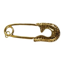 Safety Pin Necklace Pendant Large Gold Tone Metal Textured Fashion Jewelry 4" - $24.94