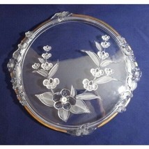 Vintage Mikasa Clear Serving Plate Cake Platter Frosted Floral Leaves Gold Edge - £23.68 GBP