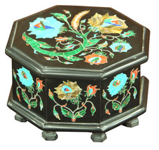5&quot;x5&quot;x3&quot; Black Marble Jewelry Belgium Box Handicraft Inlay Floral Home D... - $559.75