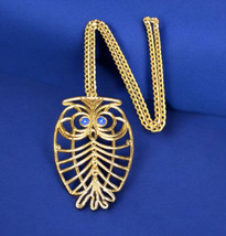 Vintage Napier Openwork Owl Necklace 1970s Large 12KGE Statement Pendant... - $593.99