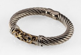 Flli Menegatti Cable Sterling Silver &amp; 18k Yellow Gold Bracelet 41.7 grams - £232.93 GBP