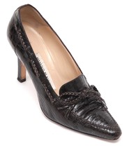 MANOLO BLAHNIK Brown Pumps Loafers Leather Pointed Toe Heel Sz 37 - $408.50