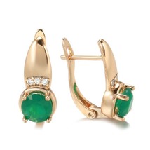 New Emerald Round Cut Zircon Earrings 585 Rose Gold Clip Earring Inlay Natural W - £7.24 GBP