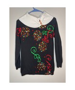 Vintage 2000s Berek Rhinestone Glam Christmas Ornament Shawl Neck Sweater S - $48.00