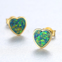 Pag&amp;Amg S925 Silver Ear With Opal Opal Opal Stud Earrings Heart-Shaped L... - £17.54 GBP