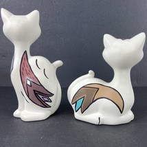 Cat Ceramic Figurine Southwestern Painted Lot of 2 Matte Finish Signed Off White - £31.96 GBP