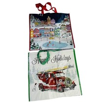 Reusable Tote Bag Christmas Lot Of 2 Happy Holidays &amp; Christmas Town - £7.13 GBP