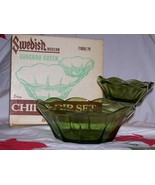 Vintage Anchor Hocking- 2 Tiered- 3 Pc Chip &amp; Dip Set- Avocado Green w/O... - $17.76 CAD