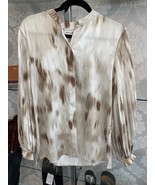 LAFAYETTE 148 New York Cream &amp; Tan Pleated Sleeve Blouse Sz M $698 - $332.86 CAD