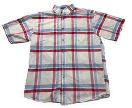 Wrangler Twenty-X Shirt Men Short Sleeve Large White Blue Red Plaid Western - $18.80