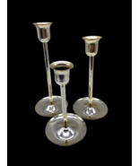 Brass Finish Metal Candlesticks Candle Holders Set 3 Vintage Mantle Tabl... - $19.53