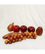 Lot of 8 Vintage Carved Wooden Fruit Décor Red Brown Apples Banana Grape... - £23.42 GBP