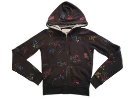 VICTORIA’S SECRET PINK XS Black All Over Embroider Hoodie Full Zip Peace... - £23.25 GBP