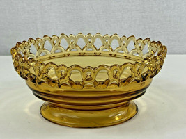 Vintage Imperial Glass Amber Crocheted Laced Edge &amp; Footed Oval Candy Bowl !!!!! - £11.62 GBP