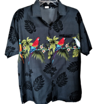 Hawaiian Button Front Shirt Size Medium Single Stich Tropical Plants &amp; Birds - £15.43 GBP
