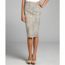 Elie Tahari Pencil Skirt Gabby Pale Grey Jacquard Cobra Back Slit &amp; Zip 2 $548 - £289.38 GBP