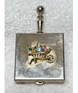 Vintage Pink Blue Rhinestone Flower Cart Raised Floral Pillbox Pill Box ... - $18.32