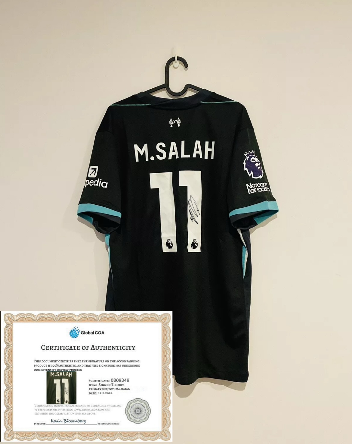 Mohamed Mo Salah liverpool away jersey 2024-25+Signature and COA// FREE SHIPPING