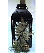 Black Holiday Lantern w/Holiday Greenery And Battery Candle - $21.95