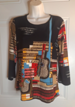 Peter Nygard 3/4 Sleeve Musical Print Scoop Neck Top Blouse Size Small - £16.64 GBP