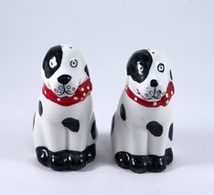 Spotted Dogs Salt And Pepper Shakers Figurines Black &amp; White Hand Painte... - £7.98 GBP