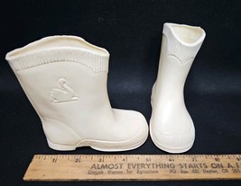Vintage White Plastic Doll Rain Boots with Embossed Swan – No Markings - $24.74