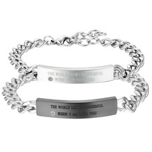 2PCS Stainless Steel Matching Love Couples Bangle Bracelets Link Chain Gift (i - £37.70 GBP