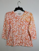 Christopher &amp; Banks Petite Women&#39;s 3/4 Sleeve Orange Floral Cardigan Siz... - £10.36 GBP