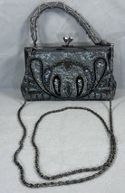 Silver evening bag clutch rhinestones glass peacock,black beads. *Pre-Ow... - $18.59