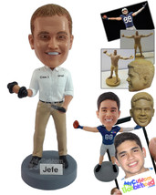 Personalized Bobblehead Dude working out with business clothes and a cell phone  - £72.74 GBP