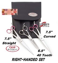 Geib GATOR Buttercut SHEAR Scissor SET-THINNING 7.5&quot;STRAIGHT&amp;CURVED Pet ... - $286.19